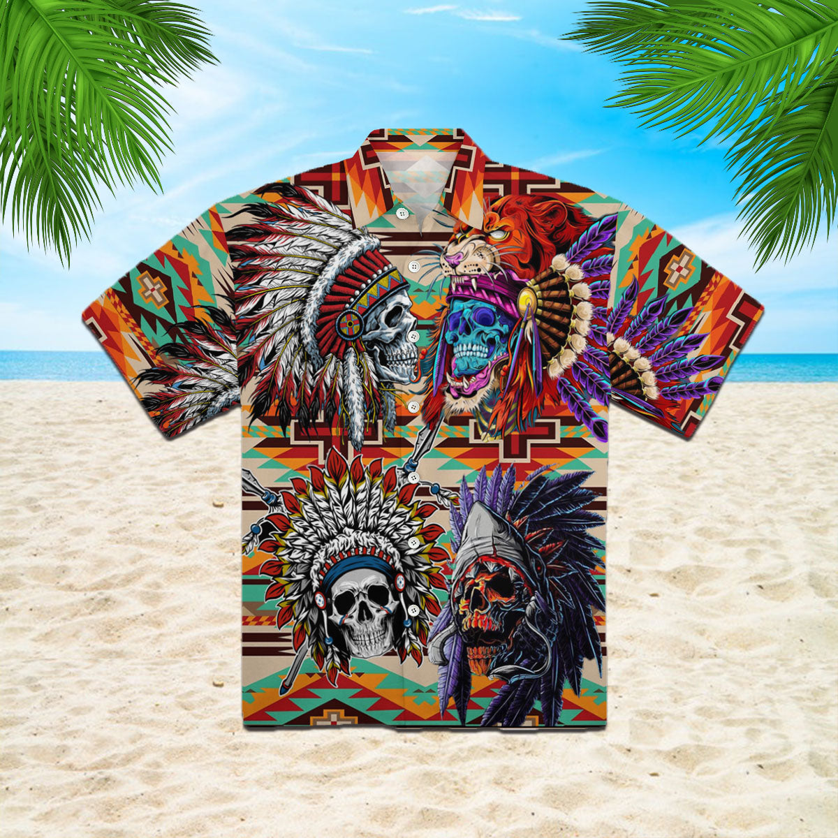 Oragontee Native Skull Hawaiian Shirt For Men Women Adult
