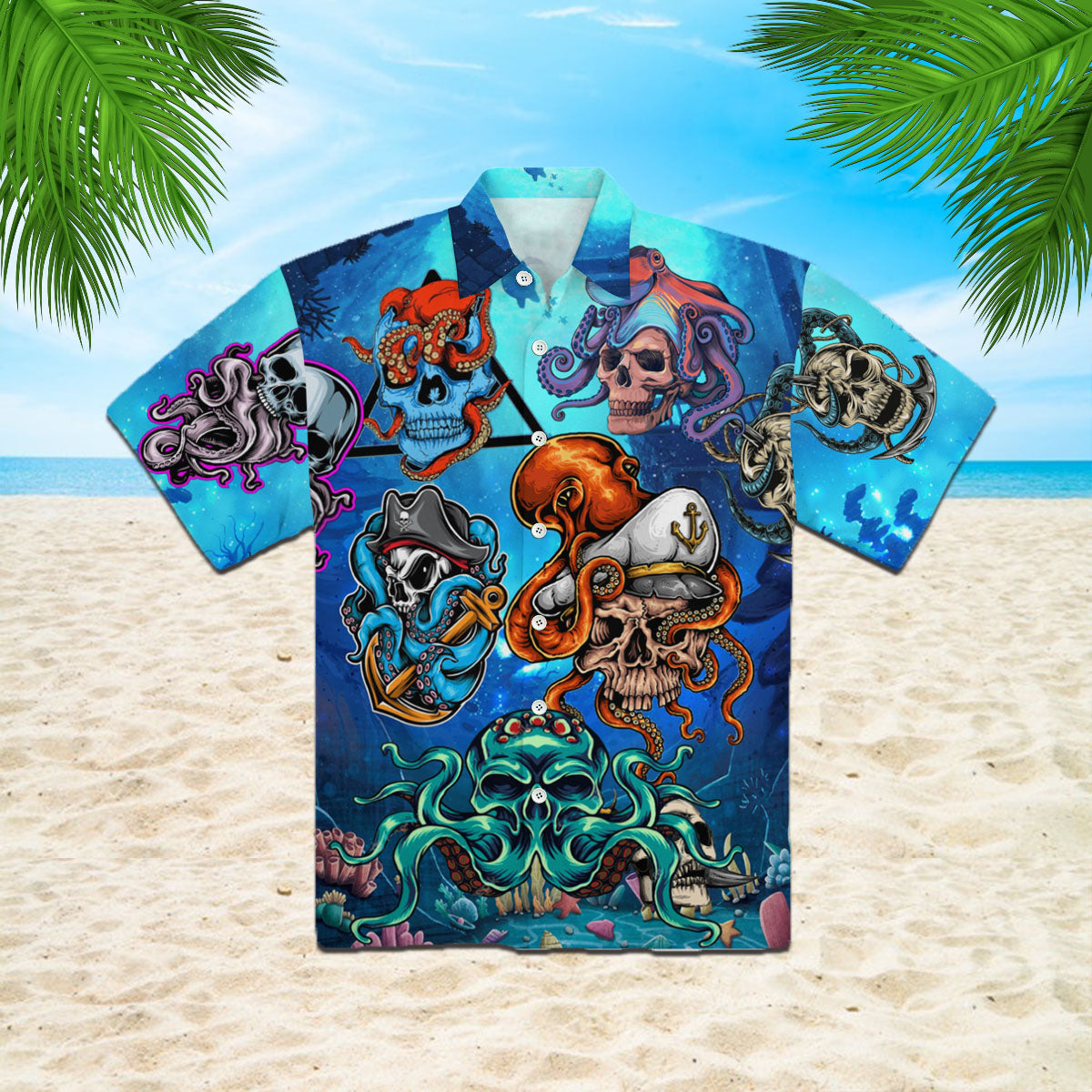 Oragontee Pirate Skull Deep In The Ocean Hawaiian Shirt For Men Women