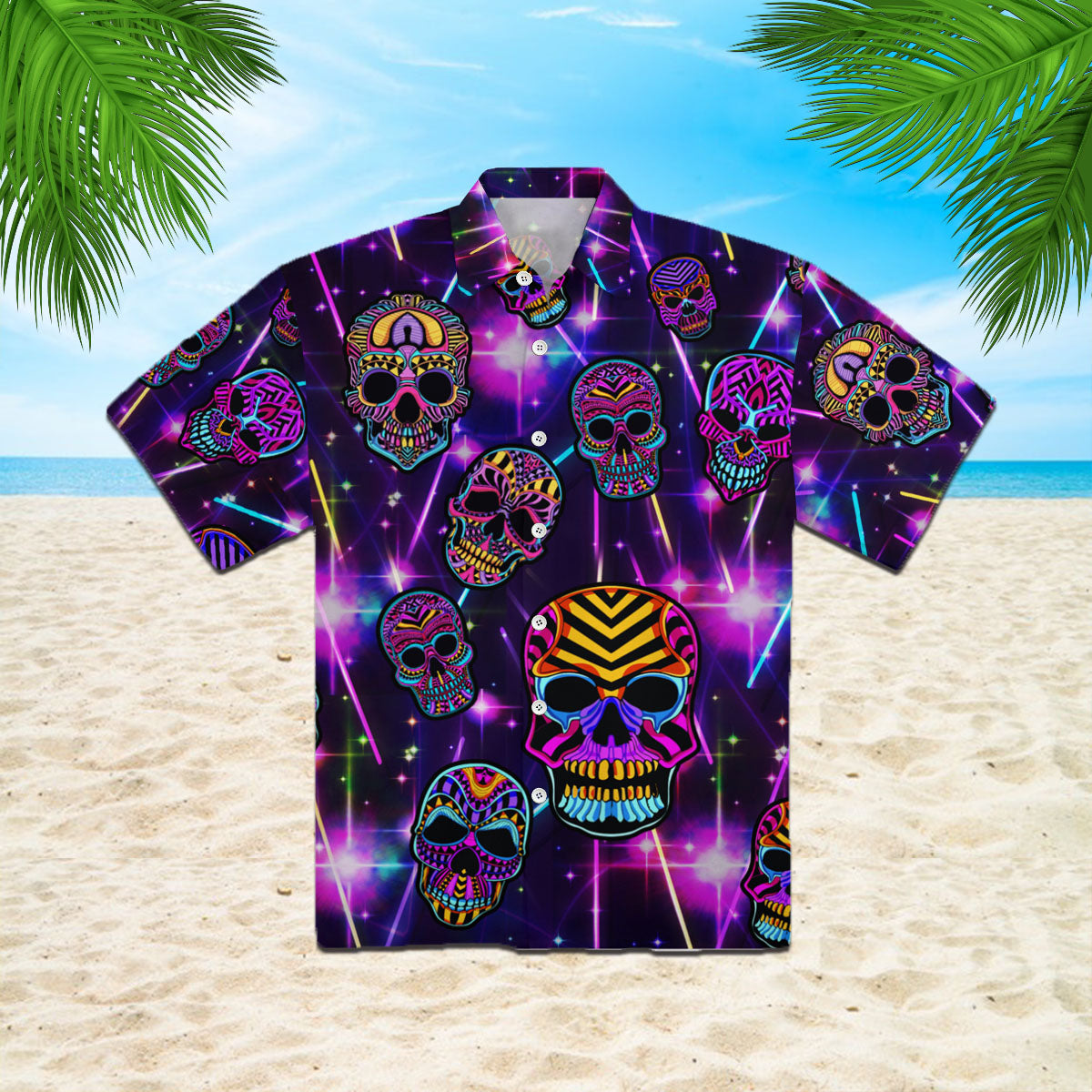 Oragontee Skull Head Neon Hawaiian Shirt For Men Women Adult