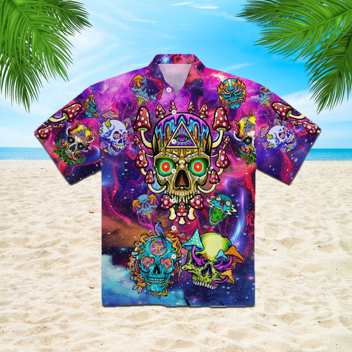 Oragontee Skull Mushroom Hippie Hawaiian Shirt For Men Women