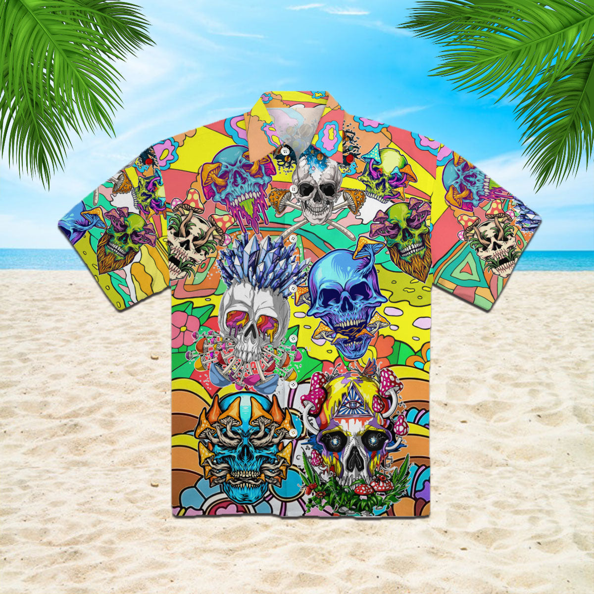Oragontee Skull Mushroom Hippie Hawaiian Shirt For Men Women Adult