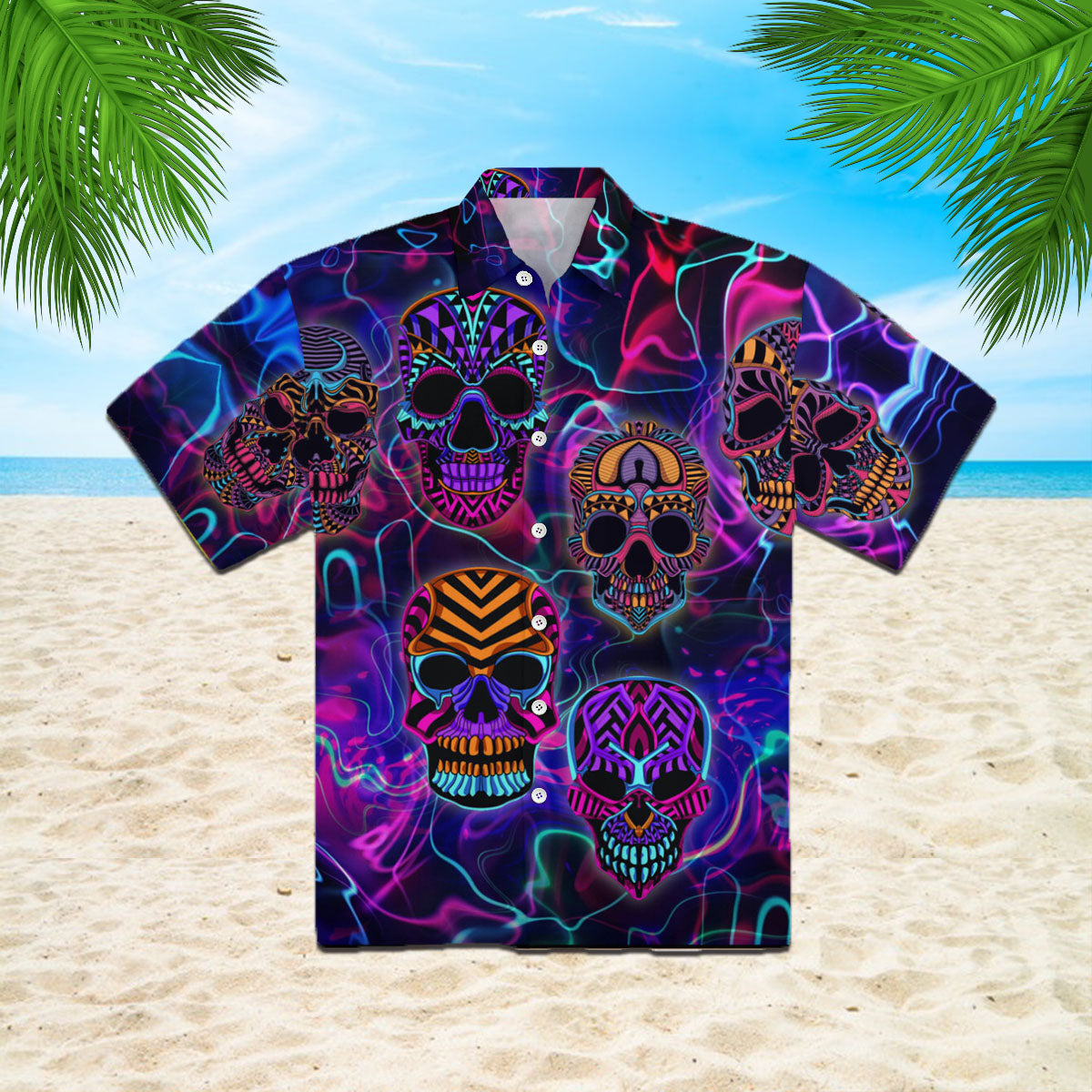 Oragontee Skull Neon Glow Hawaiian Shirt