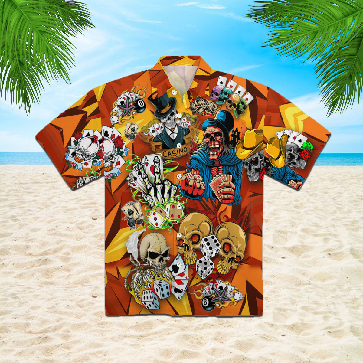 Oragontee Skull Playing Dice And Poker Card Hawaiian Shirt