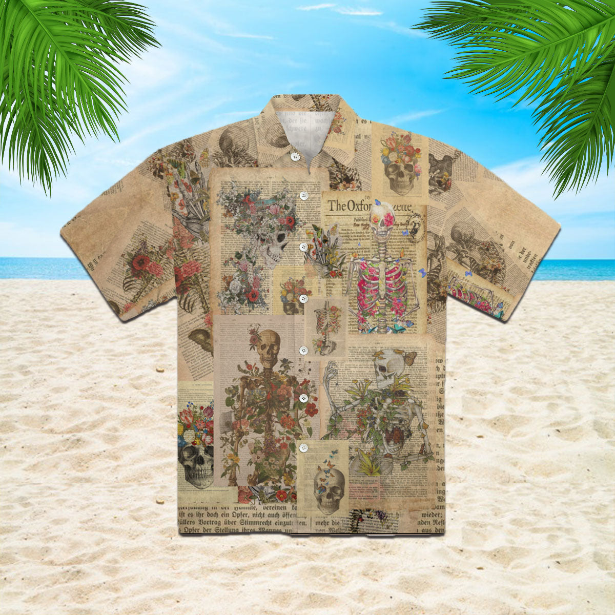 Oragontee Skull Skeleton Covered With Flowers Halloween Hawaiian Shirt