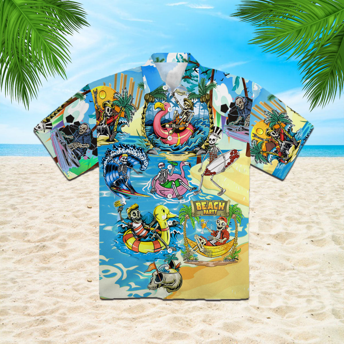 Oragontee Skull Summer Beach Party Hawaiian