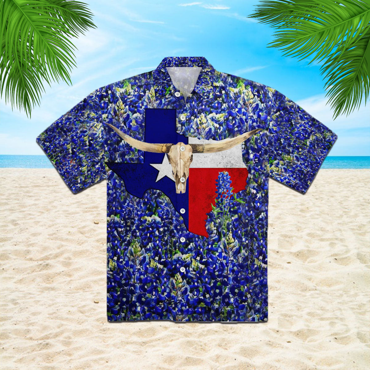 Oragontee Texas Skull Bluebonnet Hawaiian Shirt