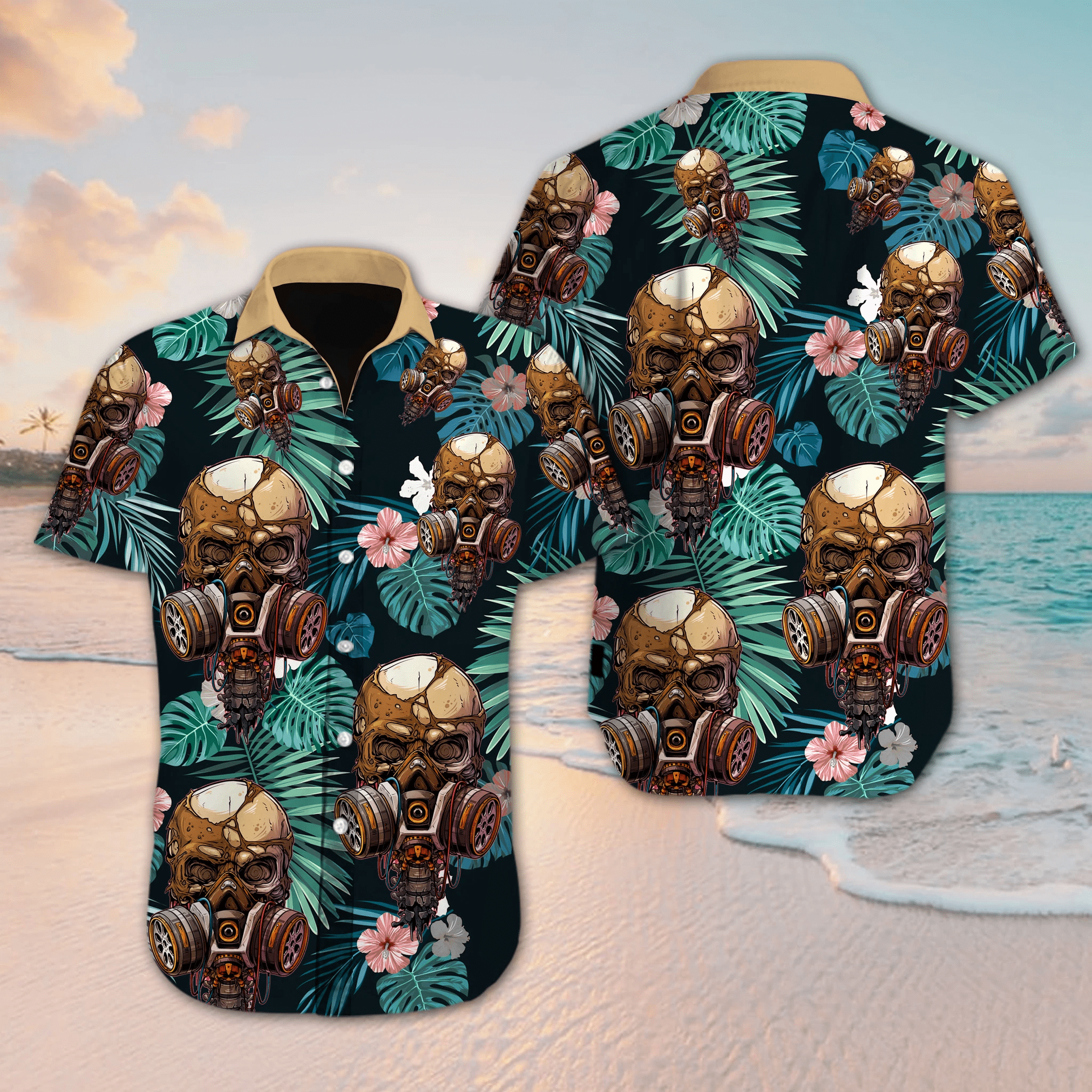 Order Hawaiian Aloha Shirts Skull Flower Dh-1
