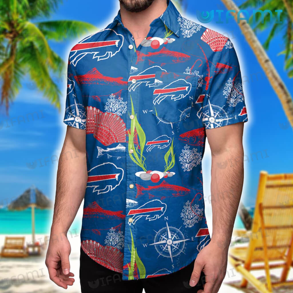 Buffalo Bills Hawaiian Shirt Scallops Coral Fish Pattern - Shibtee Clothing