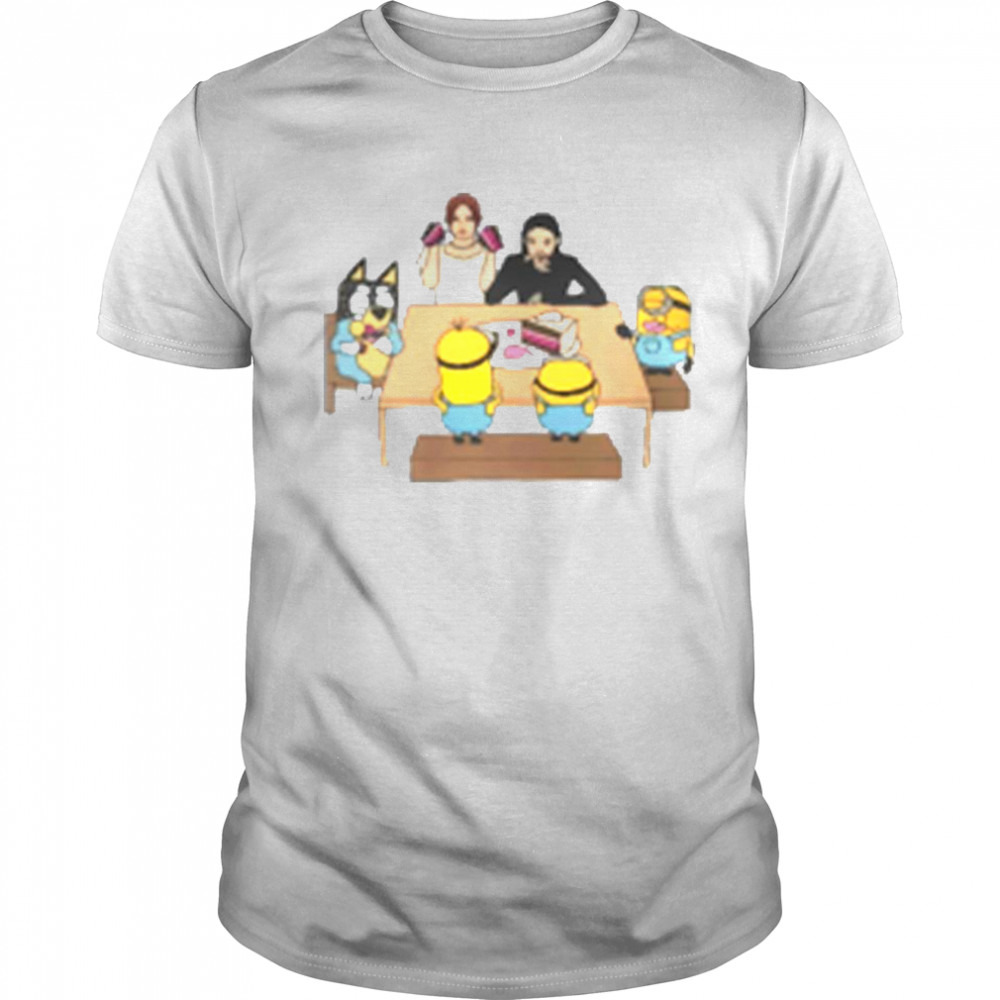 Irene And Seulgi Bandit Heeler And 3 Main Minions Sharing A Four Layer Ice Cream Cake shirt