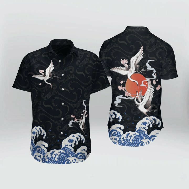Order Japanese Kanagawa Crane Hawaiian Shirt