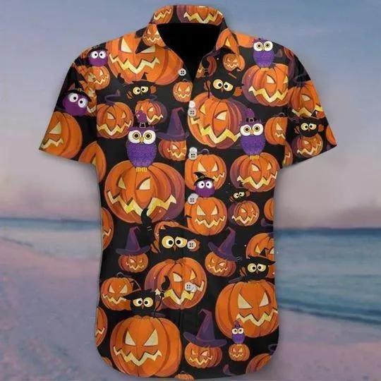 Owl Halloween Hawaiian Shirt Print Aloha Short Sleeve Unisex Shirt