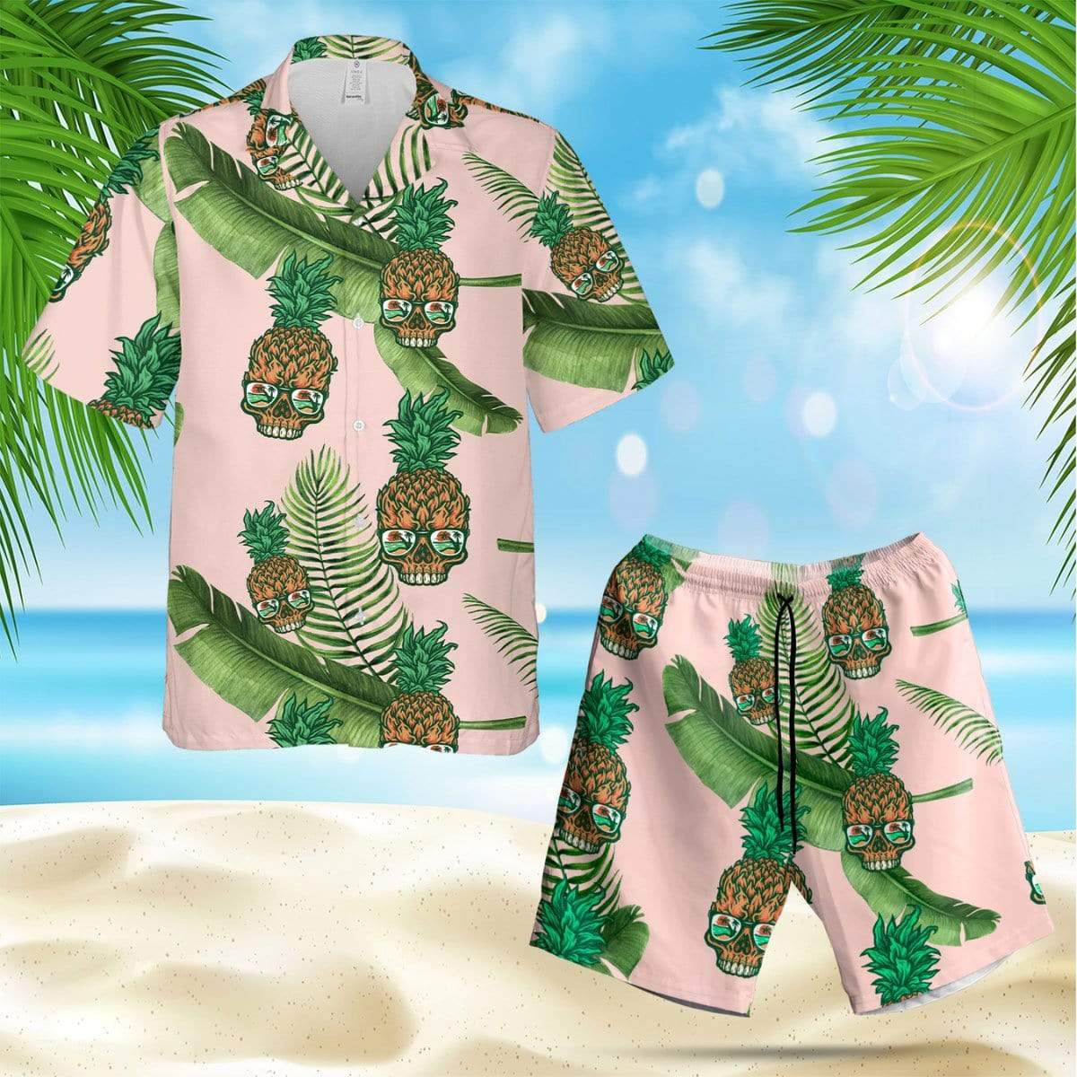 Palm Tree With Skull Pineapple Hawaiian Shirts Or Shorts
