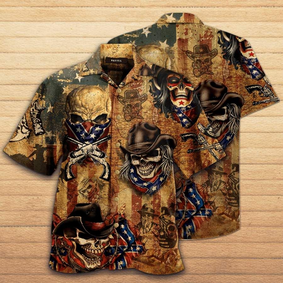 Patriotic Skull American Flag Beautiful Hawaiian Aloha Shirt
