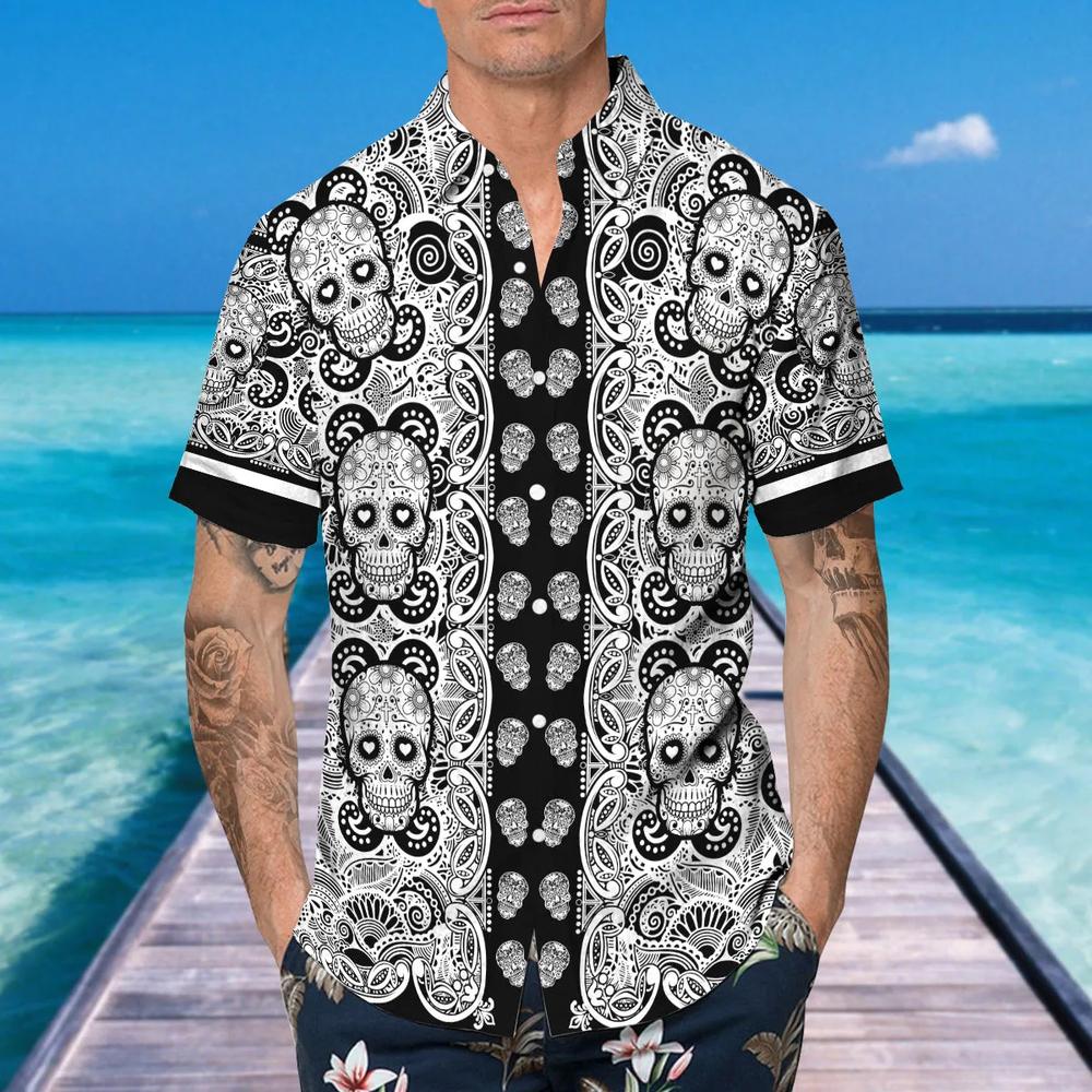 Pattern 2 Color Skull Hawaiian Shirt