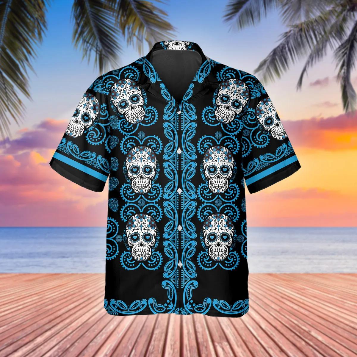 Pattern Blue Color Skull Hawaiian Shirt