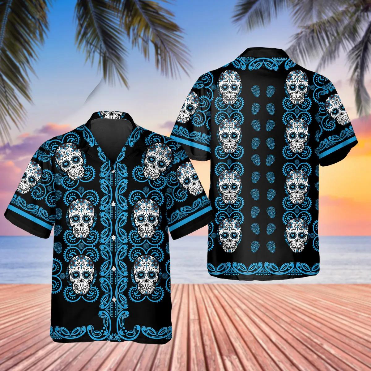 Pattern Blue Color Skull Hawaiian Shirt