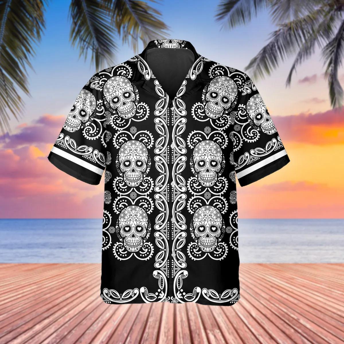 Pattern Color Black Skull Hawaiian Shirt