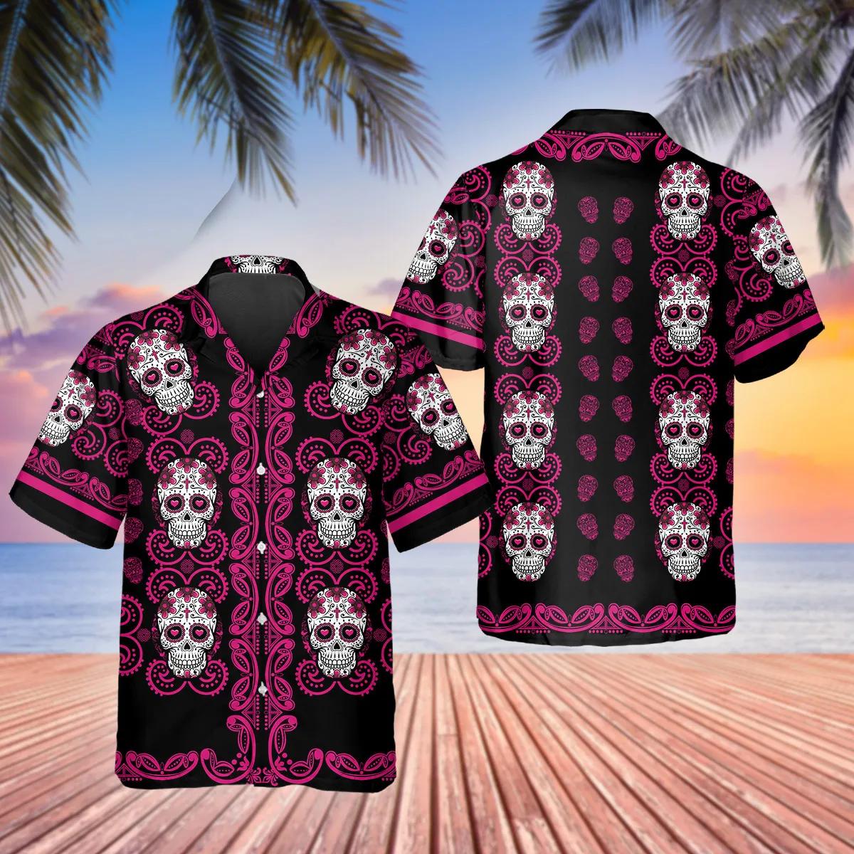 Pattern Color Pink Skull Hawaiian Shirt