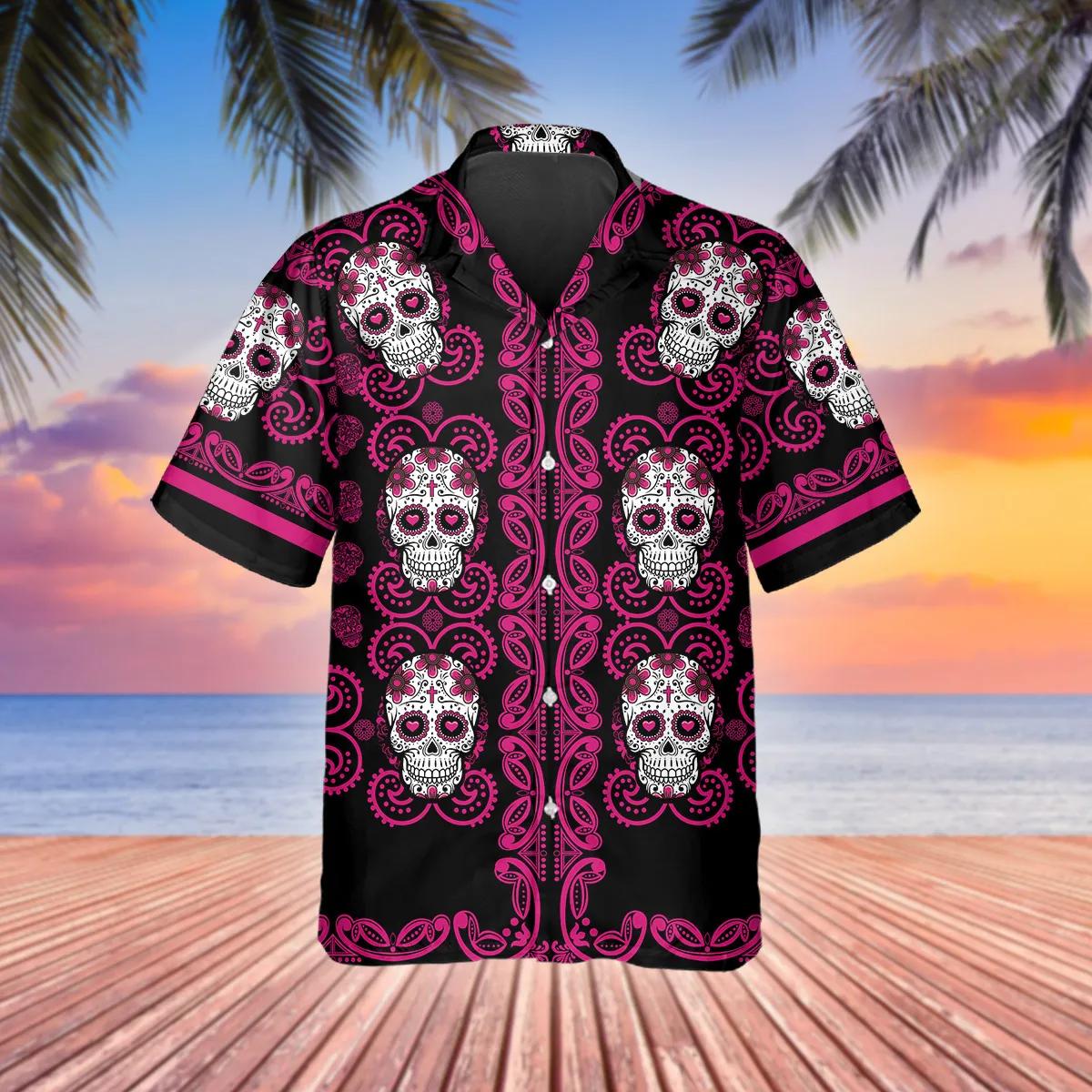 Pattern Color Pink Skull Hawaiian Shirt