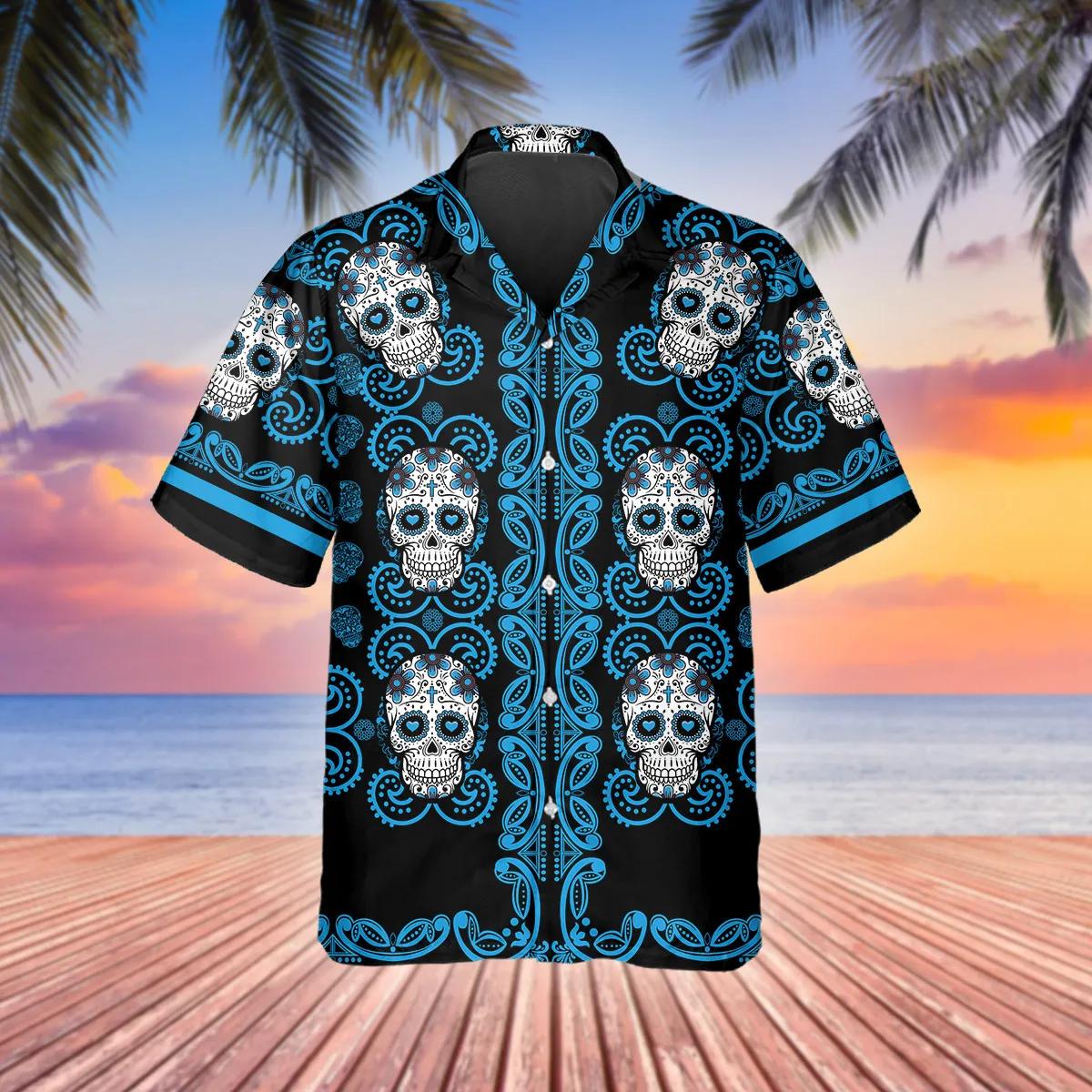 Pattern Color Sky Blue Skull Hawaiian Shirt