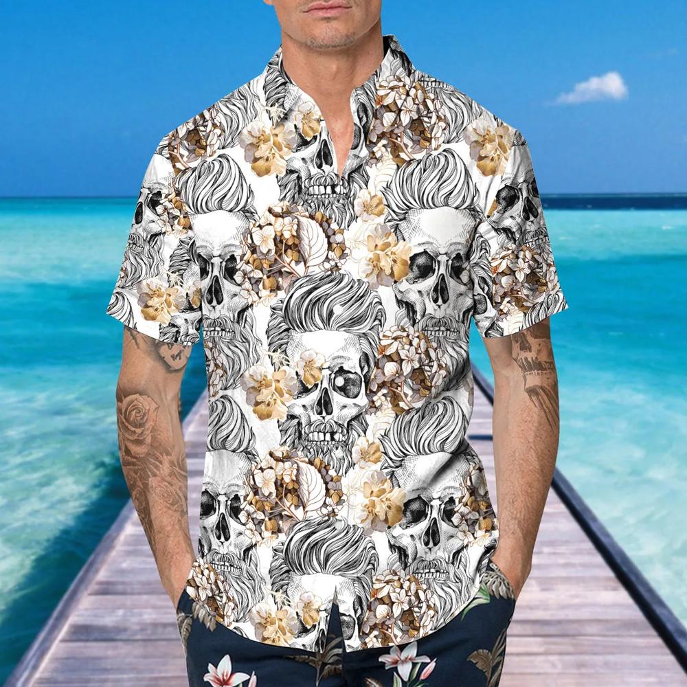 Pattern Flower Happy Summer Skull Hawaiian Shirt