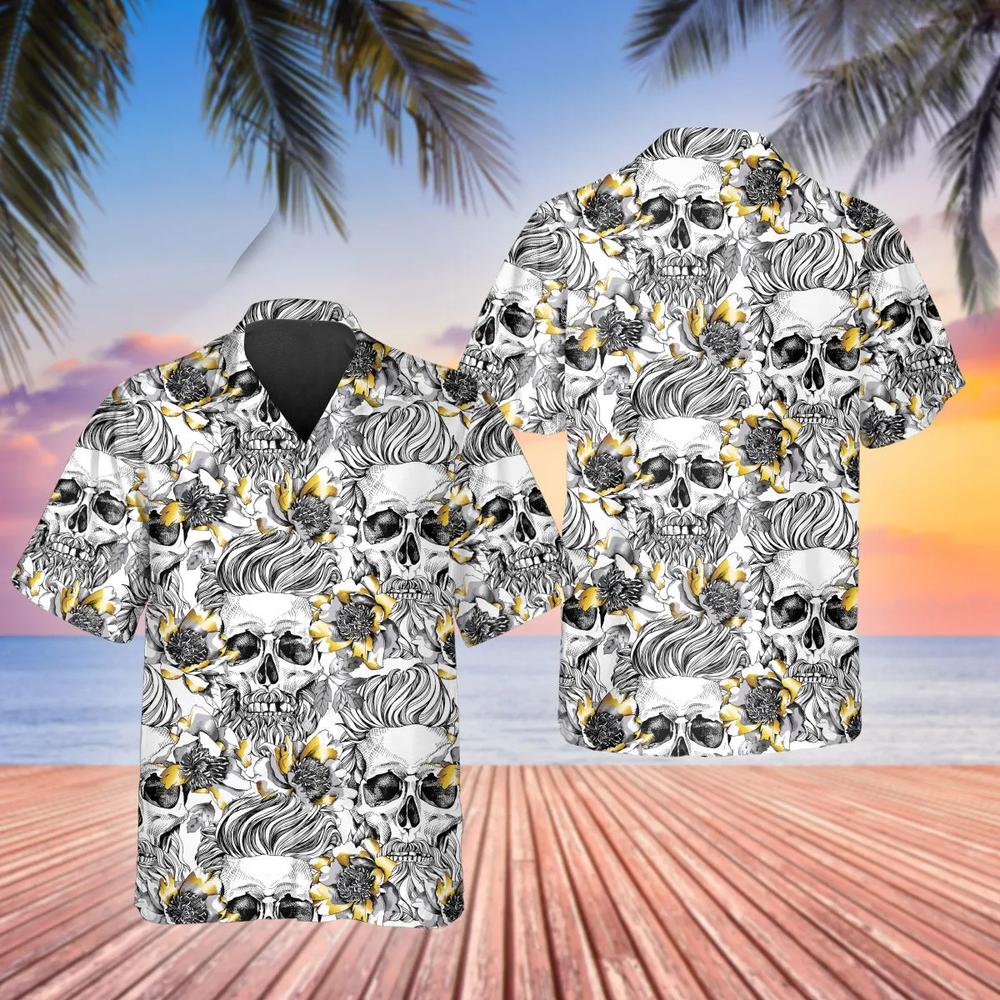 Pattern Flower Skull Hawaiian Shirt