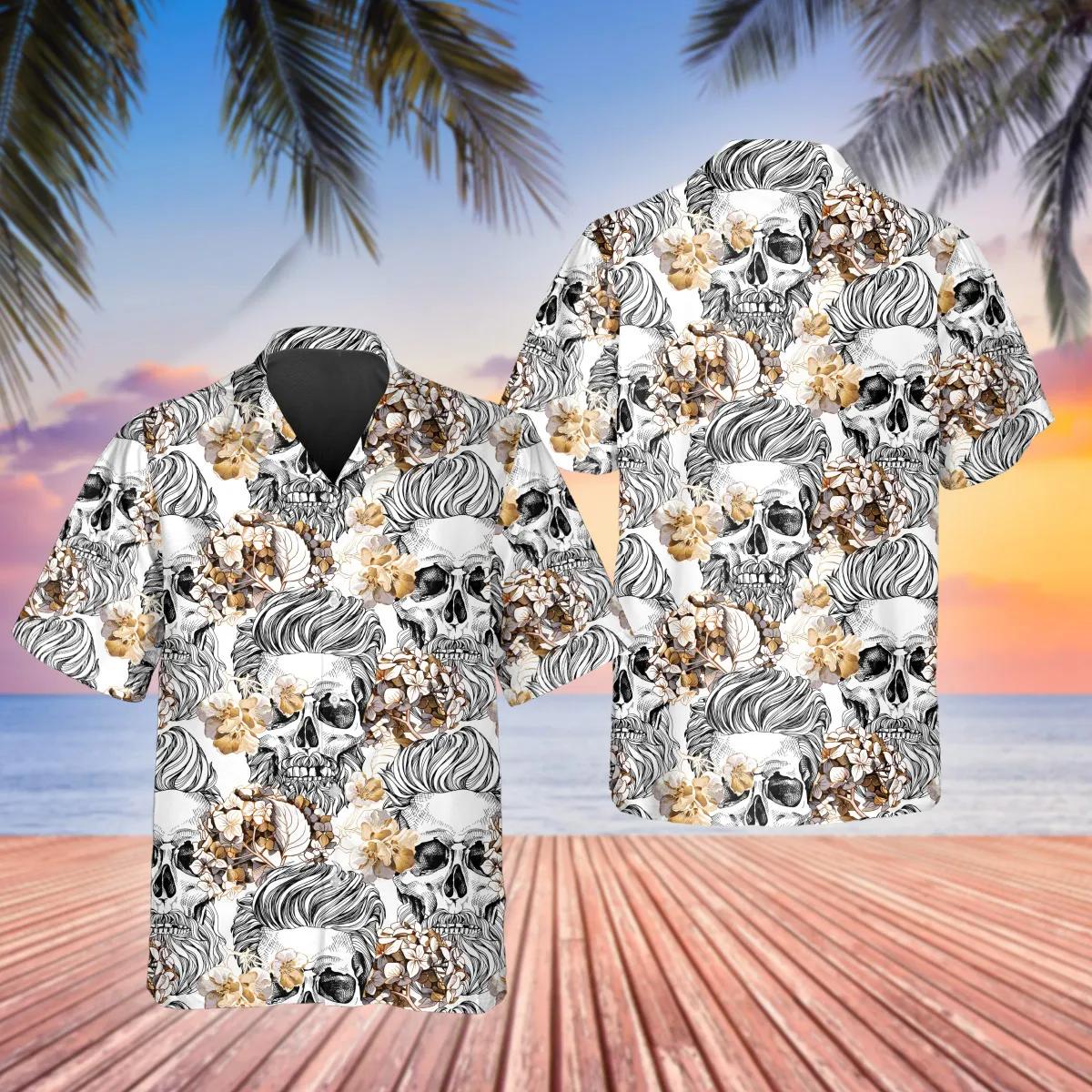 Pattern Flower Skull Hawaiian Shirt