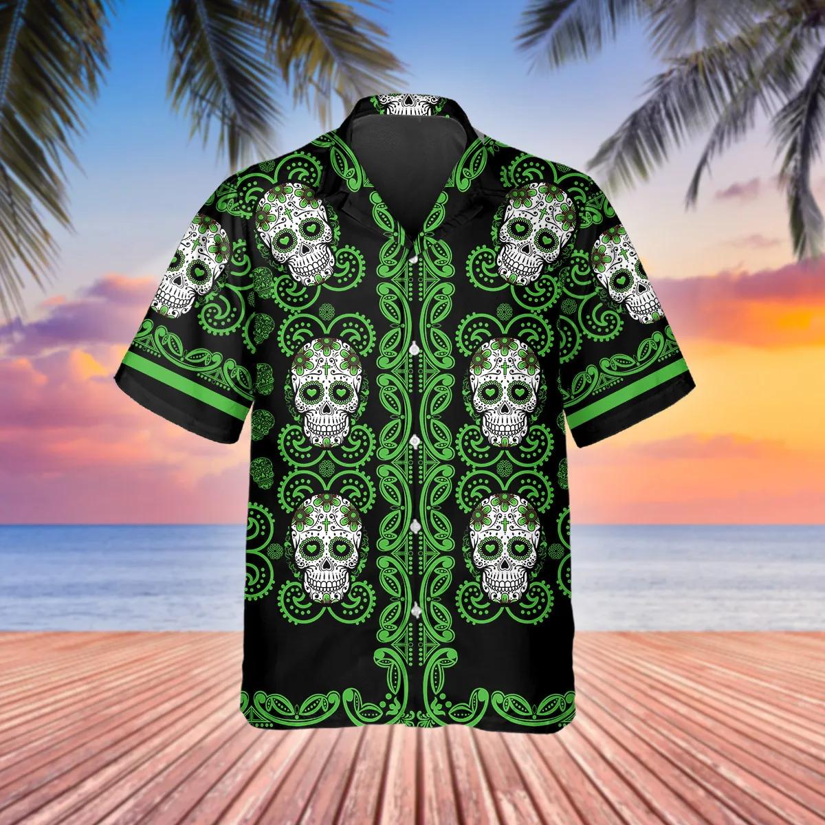 Pattern Green Color Skull Hawaiian Shirt
