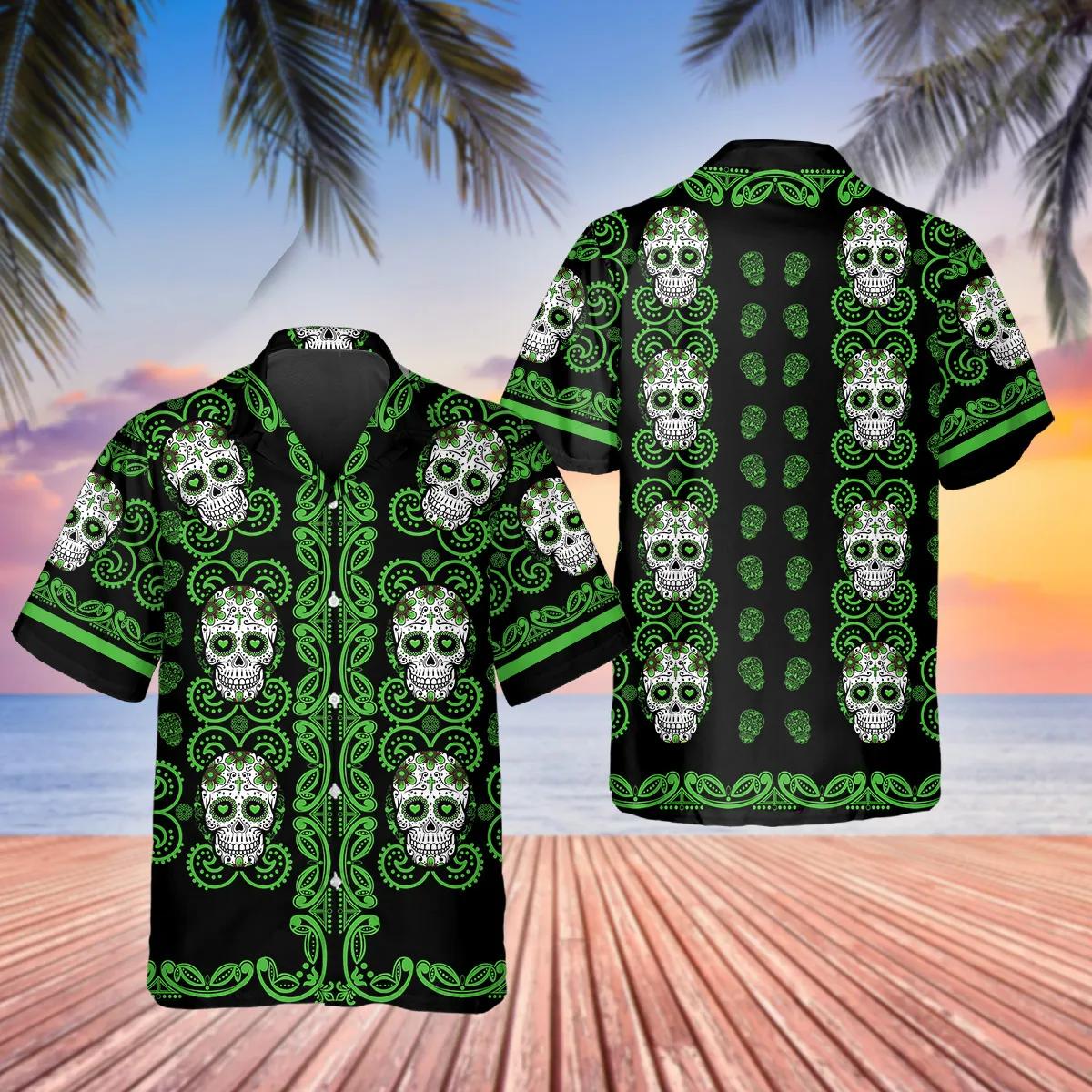 Pattern Green Color Skull Hawaiian Shirt