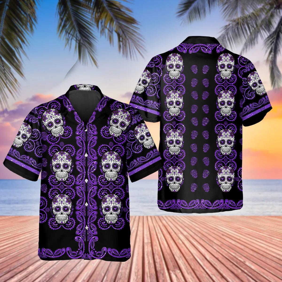 Pattern Purple Color Skull Hawaiian Shirt