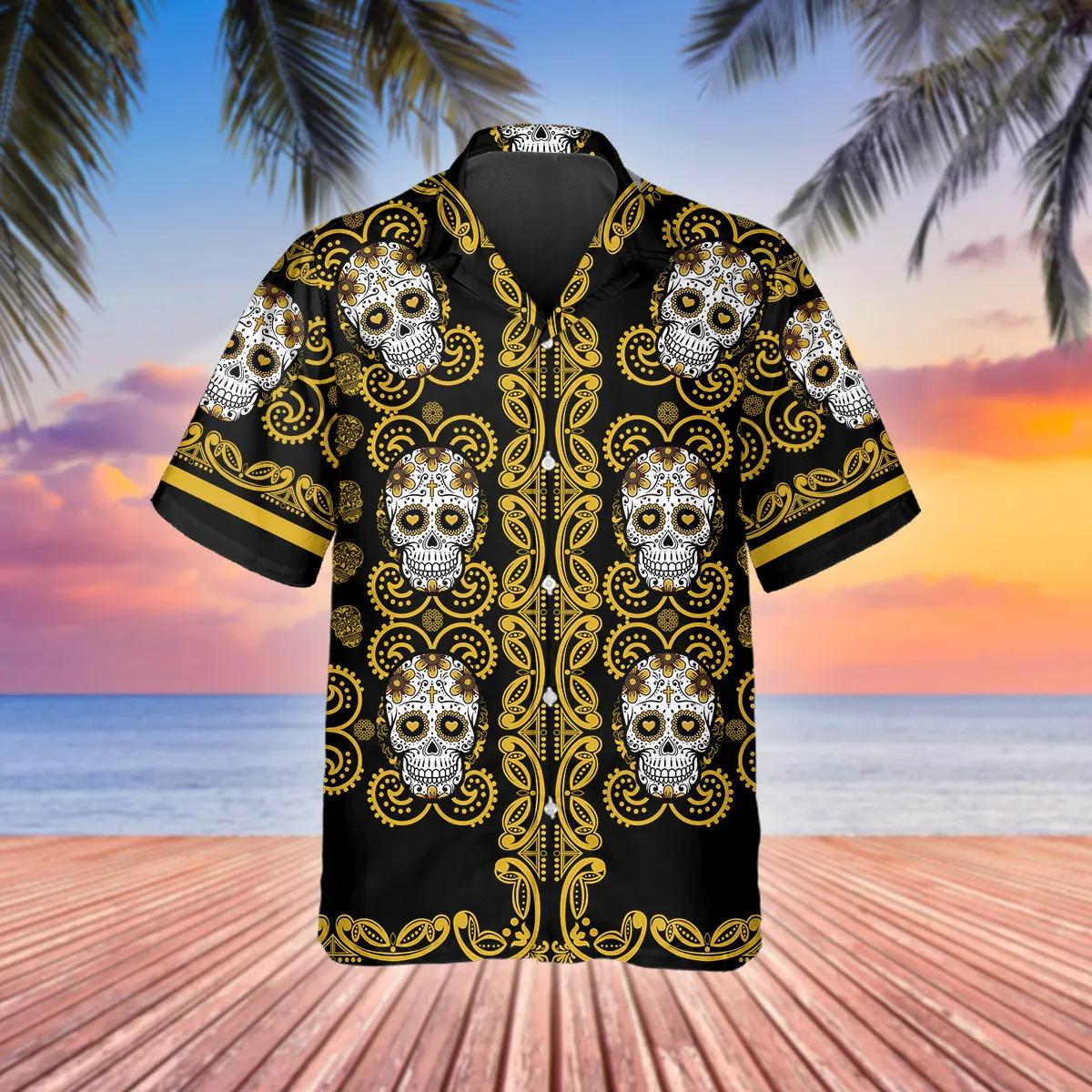 Pattern Yellow Color Skull Hawaiian Shirt
