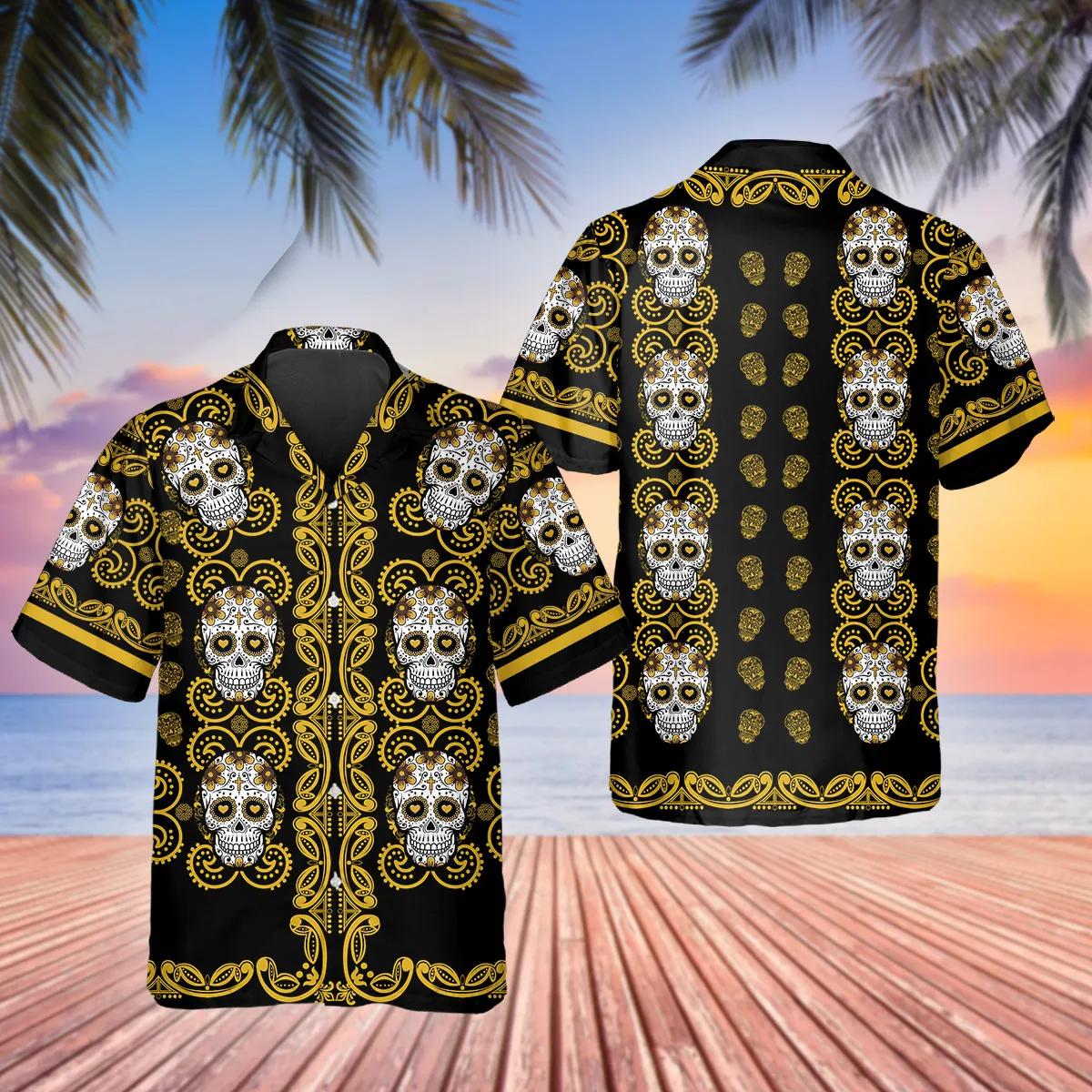 Pattern Yellow Color Skull Hawaiian Shirt