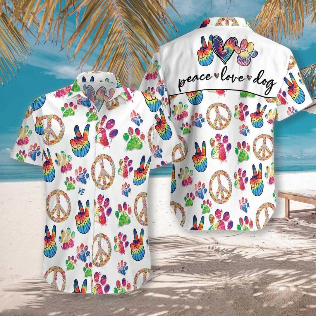 Peace Love Dog 3d All Over Printed Hawaiian Shirt