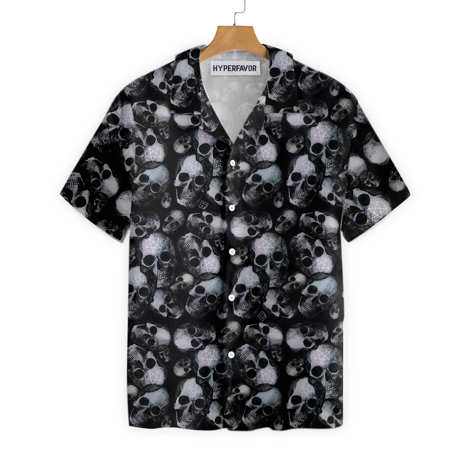 Pentagram Gothic Skull Hawaiian Shirt For Men Black Skull