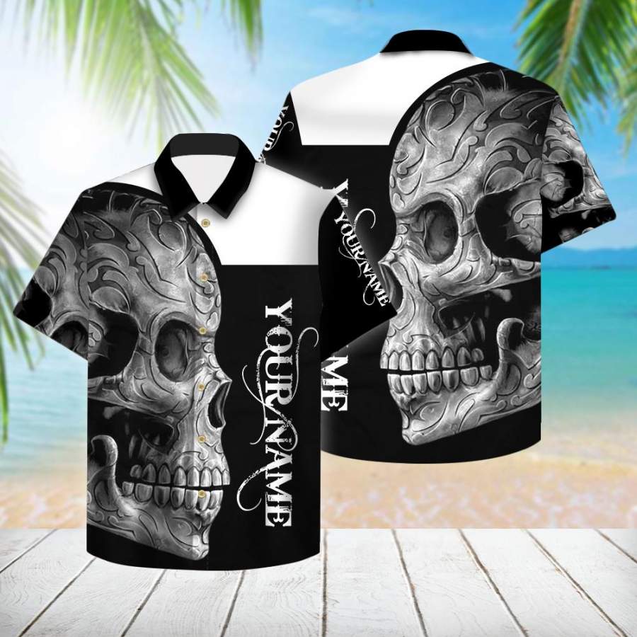 Personalized Black And White Skull Hawaiian Shirt For Skull Lover