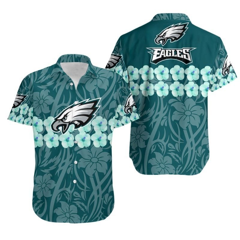 Philadelphia Eagles Flower And Logo Hawaiian Shirt For Fans-1