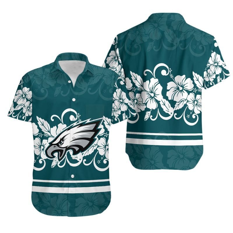 Philadelphia Eagles Hibiscus Flowers Hawaiian Shirt For Fans-1