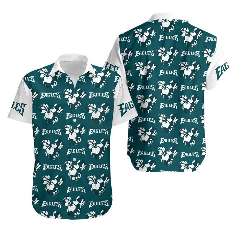 Philadelphia Eagles Mickey And Flowers Hawaiian Shirt For Fans-1