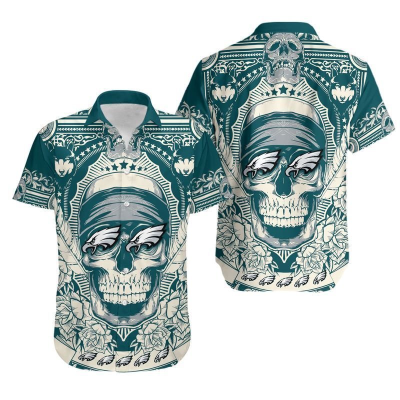 Philadelphia Eagles Skull Nfl Hawaiian Shirt For Fans 01-1
