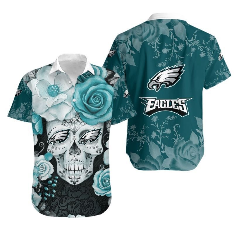 Philadelphia Eagles Skull Nfl Hawaiian Shirt For Fans-1