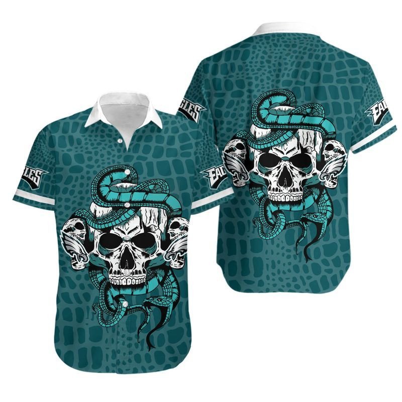 Philadelphia Eagles Snake And Skull Hawaiian Shirt For Fans-1