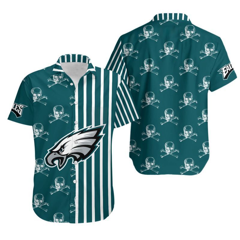 Philadelphia Eagles Stripes And Skull Hawaiian Shirt For Fans-1