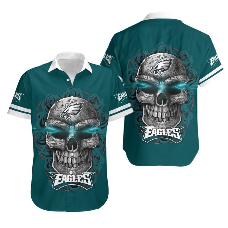 Philadelphia Eagles Sugar Skull Nfl Hawaiian Shirt For Fans-1