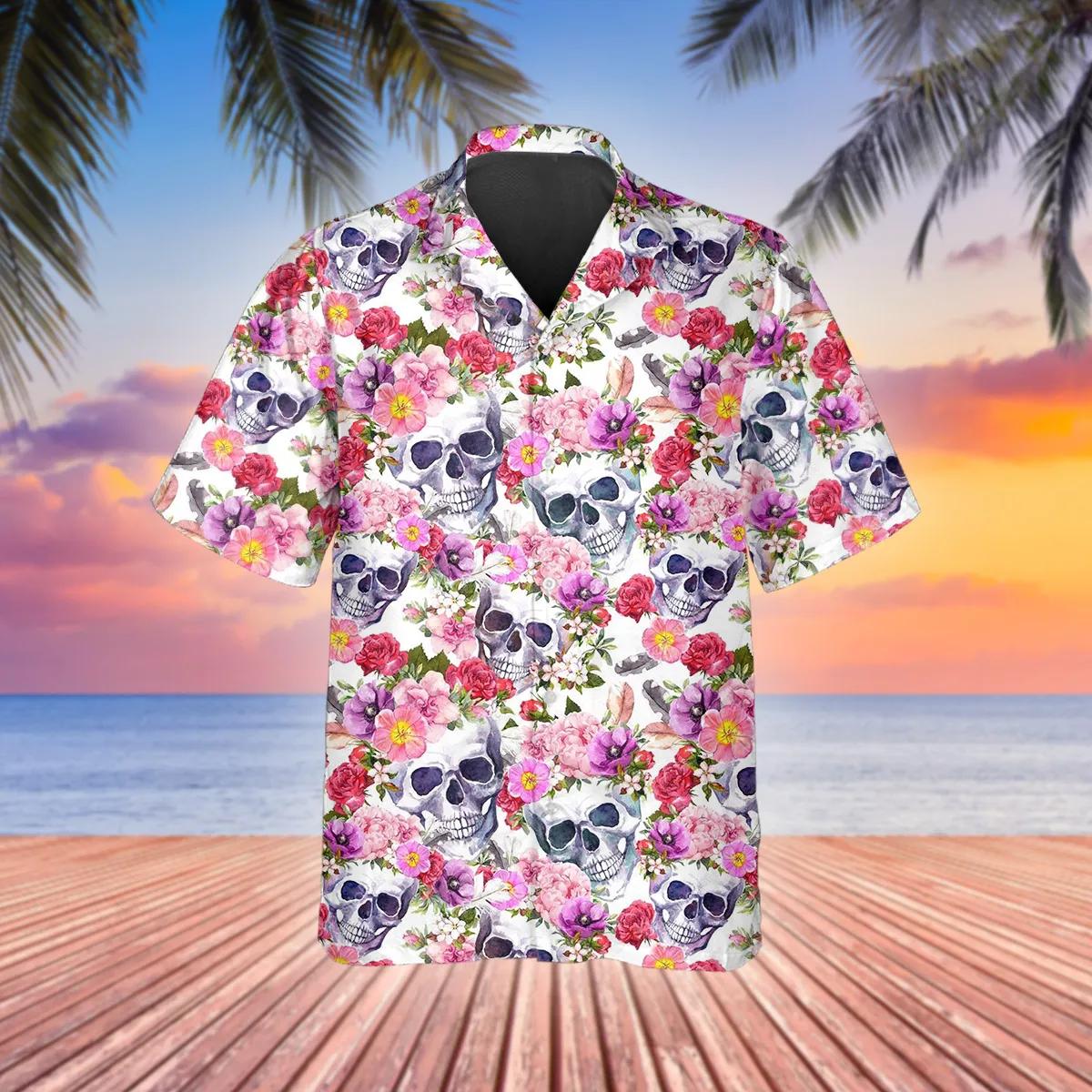 Pink Blossom Flowers Skull Hawaiian Shirt