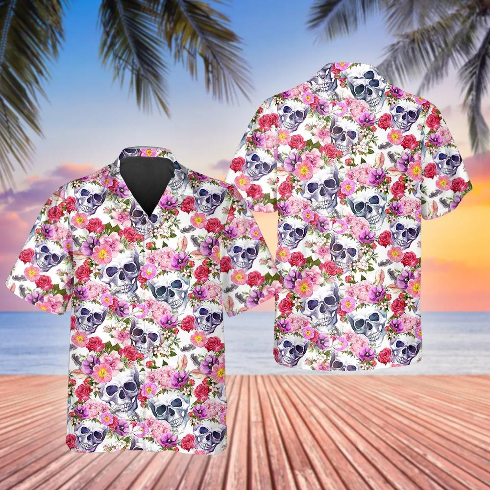 Pink Blossom Flowers Skull Hawaiian Shirt This Trends Summer Beach Shirt