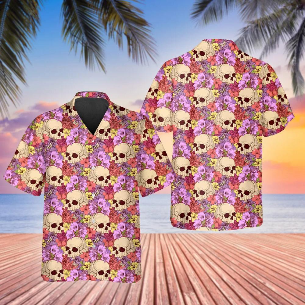 Pink Floral Skull Hawaiian Shirt This Trends Summer Beach Shirt