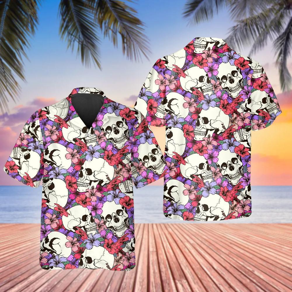 Pink Floral Skull Hawaiian Shirt This Trends Summer Beach Shirt For Men Women-1