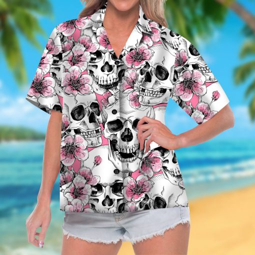 Pink Flower Skull 2 Hawaiian Shirt-1