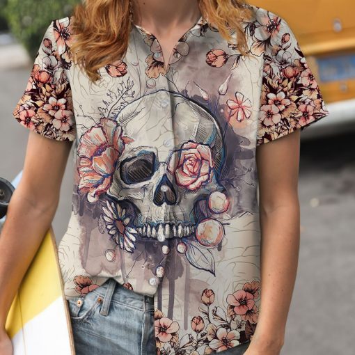 Pink Flower Skull Hawaiian Shirt – Gift For Skull Lover