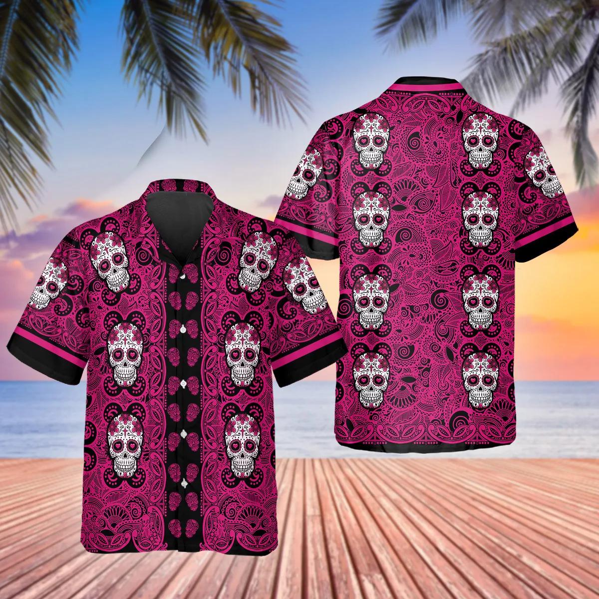 Pink Pattern Color Skull Hawaiian Shirt